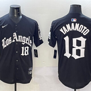 Men's Los Angeles Dodgers #18 Yoshinobu Yamamoto Black Mexico 2025 LA Gothic Style With Fernando Patch Vapor Premier Limited Stitched Baseball Jersey
