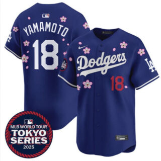 Men's Los Angeles Dodgers #18 Yoshinobu Yamamoto Royal 2025 Tokyo Series Limited Stitched Baseball Jersey