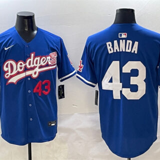 Men's Los Angeles Dodgers #43 Anthony Banda Royal With American Flag Patch Limited Stitched Baseball Jersey