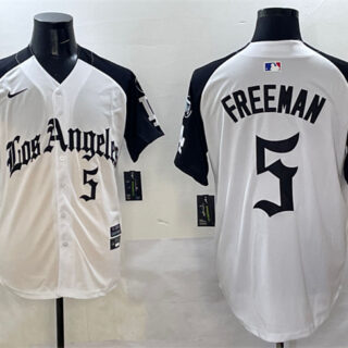 Men's Los Angeles Dodgers #5 Freddie Freeman White Black Mexico 2025 LA Gothic Style With Fernando Patch Vapor Premier Limited Stitched Baseball Jersey