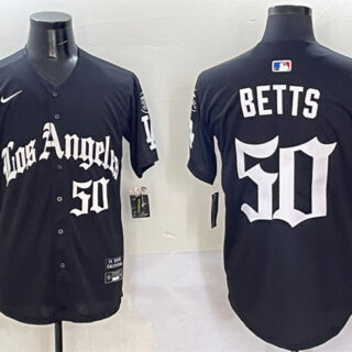 Men's Los Angeles Dodgers #50 Mookie Betts Black Mexico 2025 LA Gothic Style With Fernando Patch Vapor Premier Limited Stitched Baseball Jersey