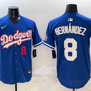 Men's Los Angeles Dodgers #8 Enrique Hernandez Royal With American Flag Patch Limited Stitched Baseball Jersey