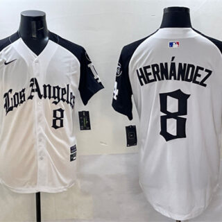 Men's Los Angeles Dodgers #8 Enrique Hernandez White Black Mexico 2025 LA Gothic Style With Fernando Patch Vapor Premier Limited Stitched Baseball Jersey