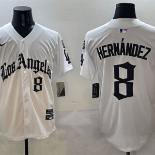 Men's Los Angeles Dodgers #8 Enrique Hernandez White Mexico 2025 LA Gothic Style With Fernando Patch Vapor Premier Limited Stitched Baseball Jersey