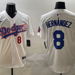 Men's Los Angeles Dodgers #8 Enrique Hernandez White With American Flag Patch Limited Stitched Baseball Jersey