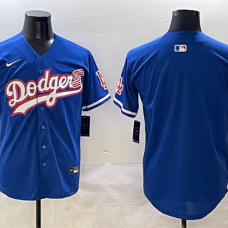 Men's Los Angeles Dodgers Blank Royal With American Flag Patch Limited Stitched Baseball Jersey