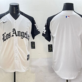 Men's Los Angeles Dodgers Blank White Black Mexico 2025 LA Gothic Style With Fernando Patch Vapor Premier Limited Stitched Baseball Jersey