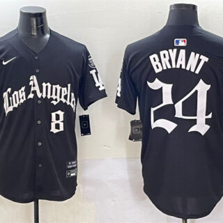 Men's Los Angeles Dodgers Front #8 Back #24 Kobe Bryant Black Mexico 2025 LA Gothic Style With Fernando Patch Vapor Premier Limited Stitched Baseball Jersey