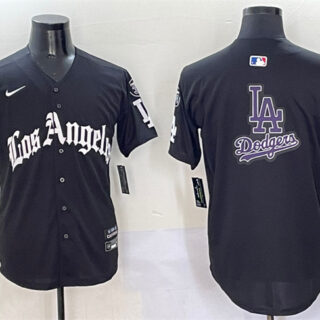 Men's Los Angeles Dodgers Team Big Logo Black Mexico 2025 LA Gothic Style With Fernando Patch Vapor Premier Limited Stitched Baseball Jersey 002