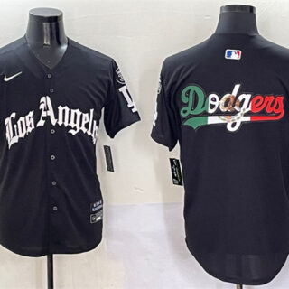 Men's Los Angeles Dodgers Team Big Logo Black Mexico 2025 LA Gothic Style With Fernando Patch Vapor Premier Limited Stitched Baseball Jersey 004