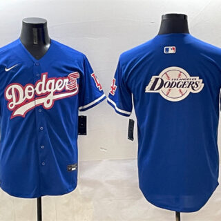 Men's Los Angeles Dodgers Team Big Logo Royal With American Flag Patch Limited Stitched Baseball Jersey