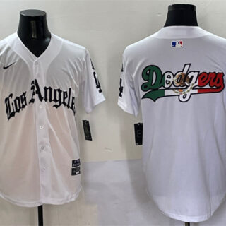 Men's Los Angeles Dodgers Team Big Logo White Mexico 2025 LA Gothic Style With Fernando Patch Vapor Premier Limited Stitched Baseball Jersey 004