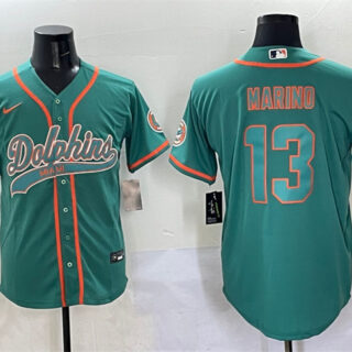 Men's Miami Dolphins #13 Dan Marino Aqua Cool Base Stitched Baseball Jersey