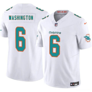 Men's Miami Dolphins #6 Malik Washington White 2025 F.U.S.E. Vapor Limited Stitched Football Jersey