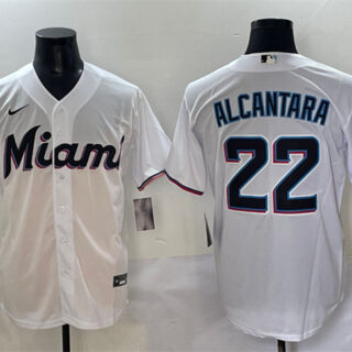 Men's Miami Marlins #22 Sandy Alcantara White Cool Base Stitched Jersey