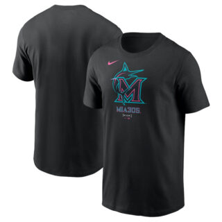 Men's Miami Marlins Black 2025 City Connect Large Logo T-Shirt