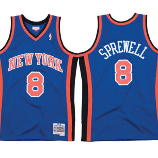Men's New Yok Knicks #8 Latrell Sprewell Blue 1998-99 Road Swingman Stitched Jersey