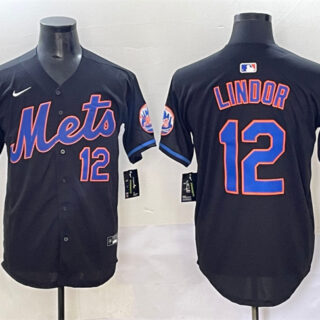 Men's New York Mets #12 Francisco Lindor Black Alternate Limited Stitched Baseball Jersey