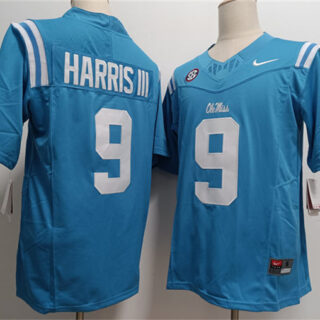 Men's Ole Miss Rebels #9 Tres Harris III Powder Blue F.U.S.E. Stitched Football Jersey