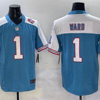 Men's Tennessee Titans #1 Cameron Ward Blue White 2025 Draft F.U.S.E. 1997 Throwback Patch Vapor Limited Stitched Football Jersey