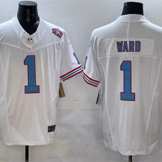 Men's Tennessee Titans #1 Cameron Ward White 2025 Draft F.U.S.E. 1997 Throwback Patch Vapor Limited Stitched Football Jersey