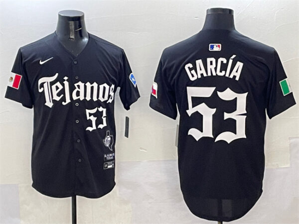 Men's Texas Rangers #53 Adolis Garc??a Black Mexico 2025 Vapor Premier Limited Stitched Baseball Jersey