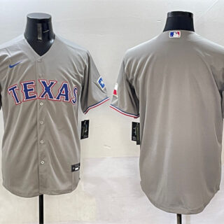 Men's Texas Rangers Blank Grey With Patch Cool Base Stitched Baseball Jersey