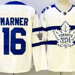 Men's Toronto Maple Leafs #16 Mitchell Marner White With A Patch Stadium Series Stitched Jersey