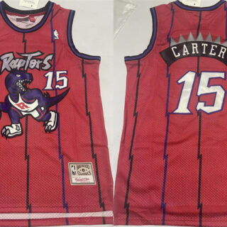 Men's Toronto Raptors #15 Vince Carter Red Throwback Stitched Baseball Jersey