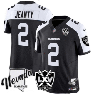 Men's Las Vegas Raiders #2 Ashton Jeanty Black 2024 F.U.S.E With Nevada Silver Stat Patch And 65th Anniversary Patch Stitched Football Jersey