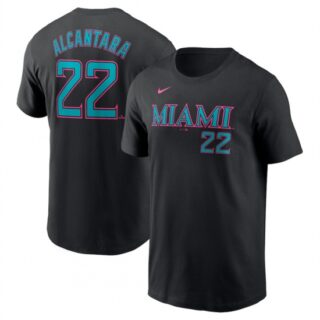 Men's Miami Marlins #22 Sandy Alcantara Black 2025 City Connect Name & Number T-Shirt
