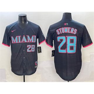 Men's Miami Marlins #28 Kyle Stowers Black 2025 City Connect Limited Stitched Baseball Jersey