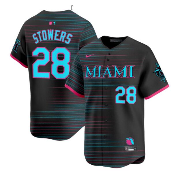 Men's Miami Marlins #28 Kyle Stowers Jersey 2025 City Connect Vapor Premier Limited Stitched