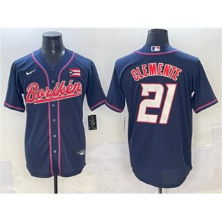 Men's Puerto Rico Baseball #21 Roberto Clemente Navy 2023 World Baseball Classic Stitched Jersey