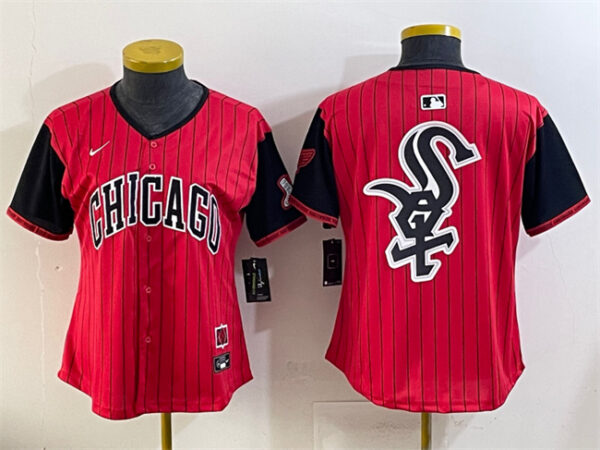Women's Chicago White Sox Team Big Logo Red Black 2025 City Connect Limited Stitched Baseball Jersey(Run Small) 001