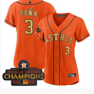 Women's Houston Astros #3 Jeremy Pena Orange Gold 2022 World Series Champions Stitched Baseball Jersey(Run Small)