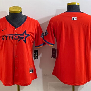 Women's Houston Astros Blank Orange 2025 City Connect With Texas Patch Limited Stitched Baseball Jersey(Run Small)