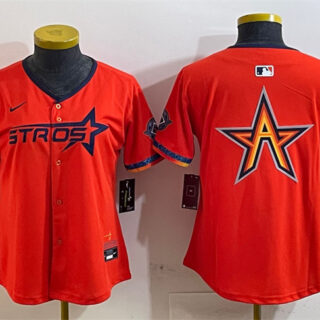 Women's Houston Astros Team Big Logo Orange 2025 City Connect With Texas Patch Limited Stitched Baseball Jersey(Run Small)