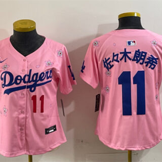 Women's Los Angeles Dodgers #11 Roki Sasaki Pink 2025 Tokyo Series Limited Stitched Baseball Jersey(Run Small)