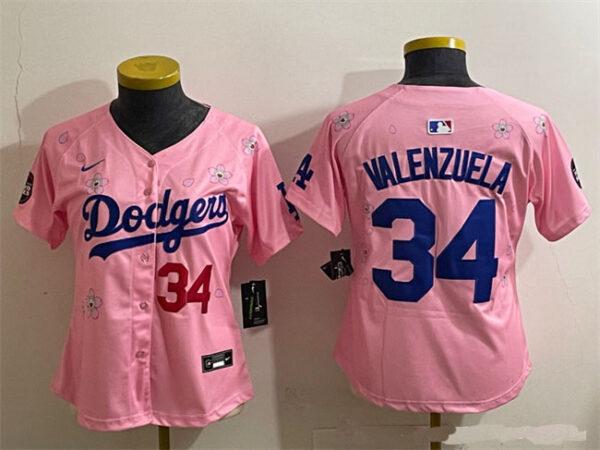 Women's Los Angeles Dodgers #34 Fernando Valenzuela Pink 2025 Tokyo Series Limited Stitched Baseball Jersey(Run Small)