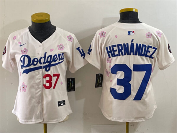 Women's Los Angeles Dodgers #37 Teoscar Hernandez Cream 2025 Tokyo Series Limited Stitched Baseball Jersey(Run Small)