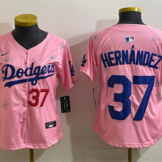 Women's Los Angeles Dodgers #37 Teoscar Hernandez Pink 2025 Tokyo Series Limited Stitched Baseball Jersey(Run Small)