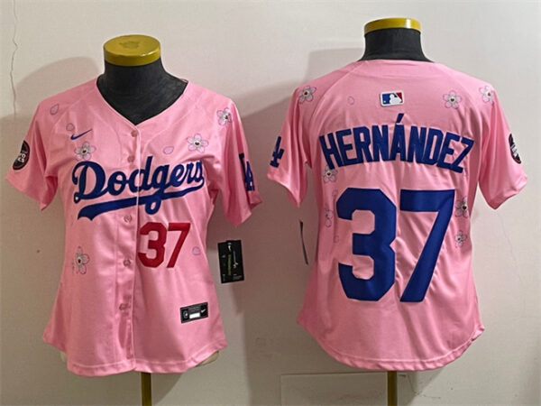 Women's Los Angeles Dodgers #37 Teoscar Hernandez Pink 2025 Tokyo Series Limited Stitched Baseball Jersey(Run Small)
