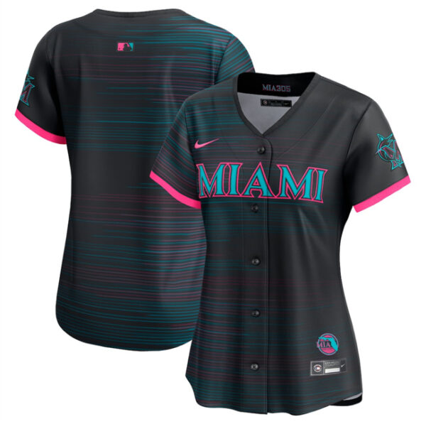 Women's Miami Marlins Blank Black 2025 City Connect Limited Stitched Baseball Jersey