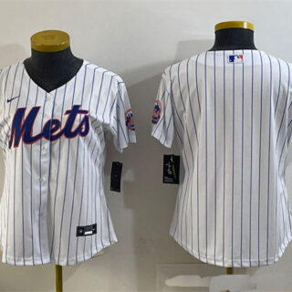 Women's New York Mets Blank White Cool Base Stitched Baseball Jersey(Run Small)