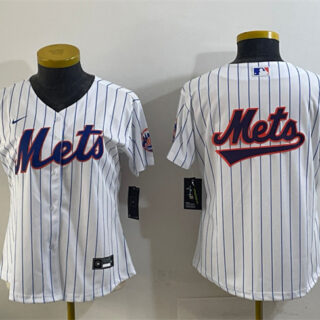 Women's New York Mets Team Big Logo White Cool Base Stitched Baseball Jersey(Run Small) 1