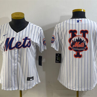 Women's New York Mets Team Big Logo White Cool Base Stitched Baseball Jersey(Run Small)
