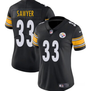 Women's Pittsburgh Steelers #33 Jack Sawyer Black 2025 Draft Vapor Untouchable Limited Stitched Football Jersey(Run Small)