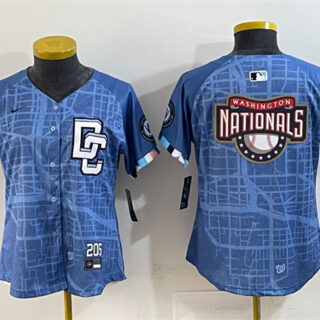 Women's Washington Nationals Team Big Logo Blue 2025 City Connect Limited Stitched Baseball Jersey(Run Small)
