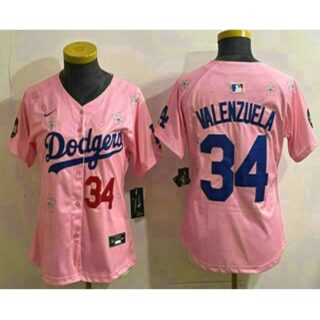 Women's Los Angeles Dodgers #34 Fernando Valenzuela Pink 2025 Tokyo Series Limited Stitched Jersey